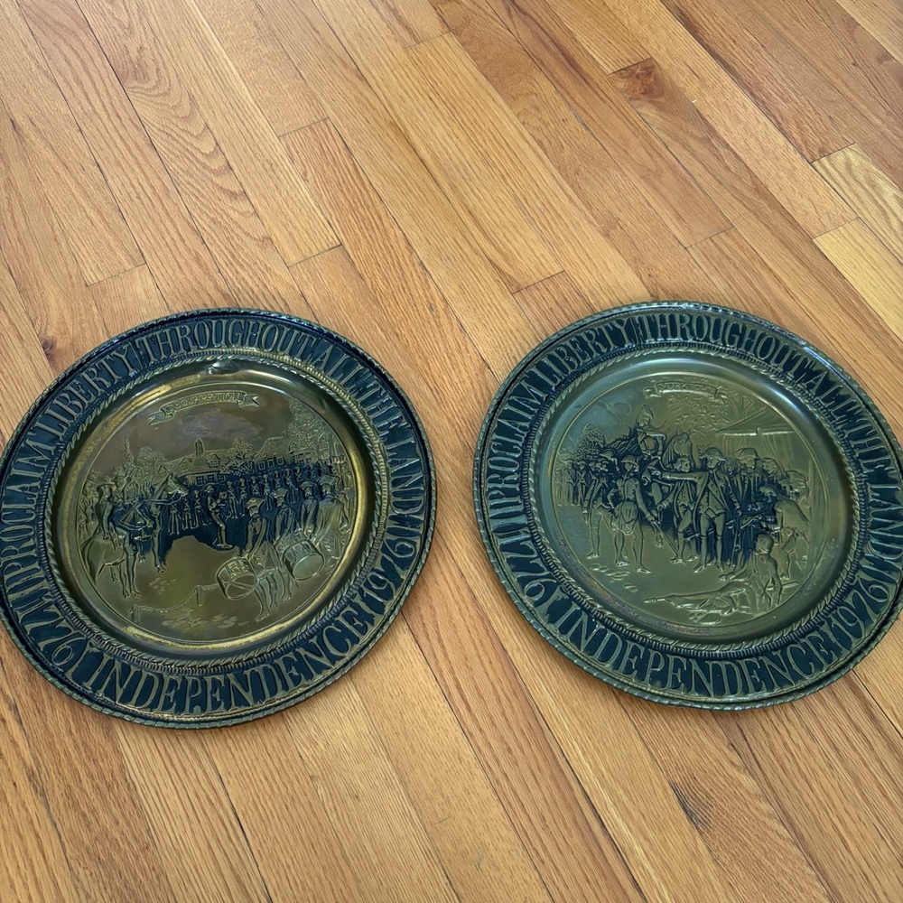 Vintage hammered plate wall plaques (2)